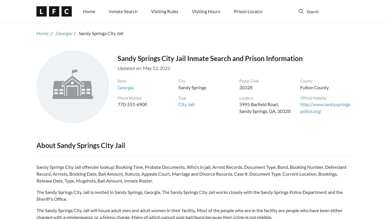 Sandy Springs City Jail Inmate Search, Visitation, Phone ...